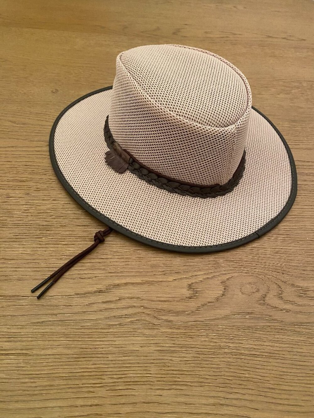 American Hat Makers Fedora Soaker Hat Men's Large Beige Tan / Brown Trim